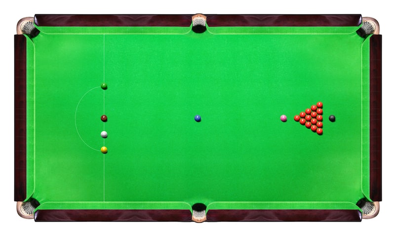 A snooker table displays all the balls used.