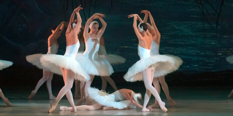 The ballet Swan Lake is presented at the Dnepropetrovsk theater.