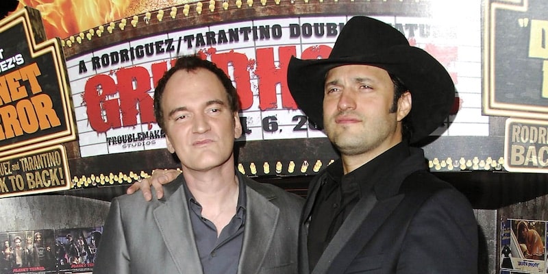 Quentin Tarantino and Robert Rodriguez appear at the premiere of their gore film Grindhouse.