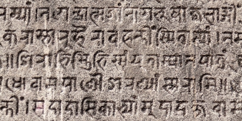 A Sanskrit text is written on the stone.