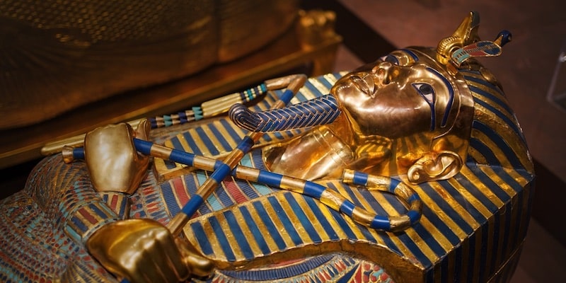 The mask in Tutankhamun's tomb is covered in gold.