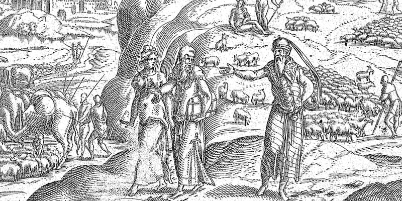 Loth and Abraham in Canaan, in an ancient engraving.