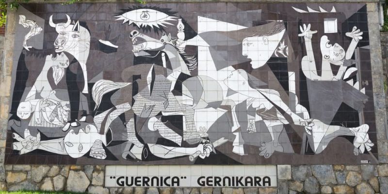 Mural with a reproduction of Picasso's Guernica.