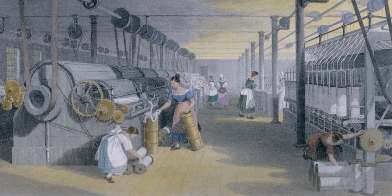 Nineteenth-century spinners used machines in industrial capitalism.