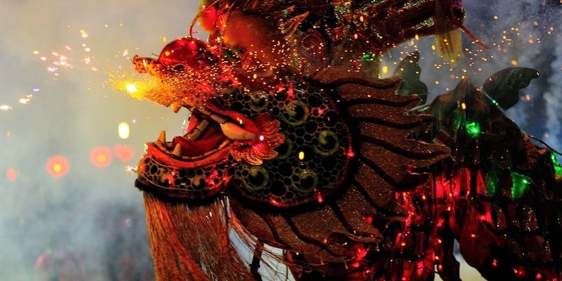 The dragon dance is a common event in the Chinese New Year celebration.