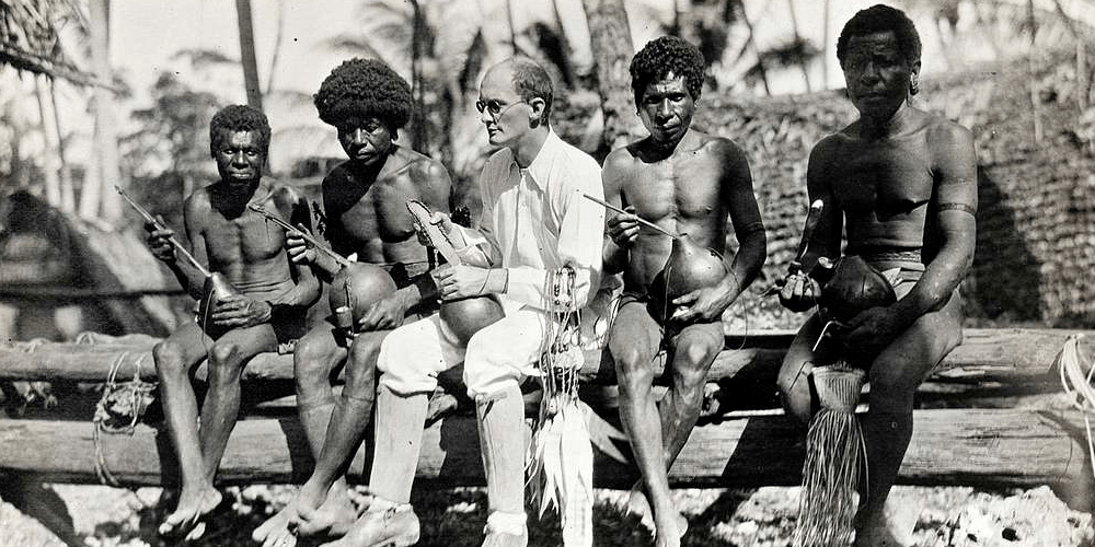 Bronislaw Malinowski with natives on the Trobriand Islands